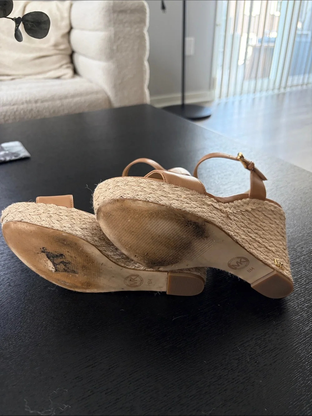 MICHAEL Michael Kors Tan Espadrille Wedge Sandals with Ankle Strap